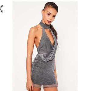Missguided Choker Neck Wrap Mini Dress Silver